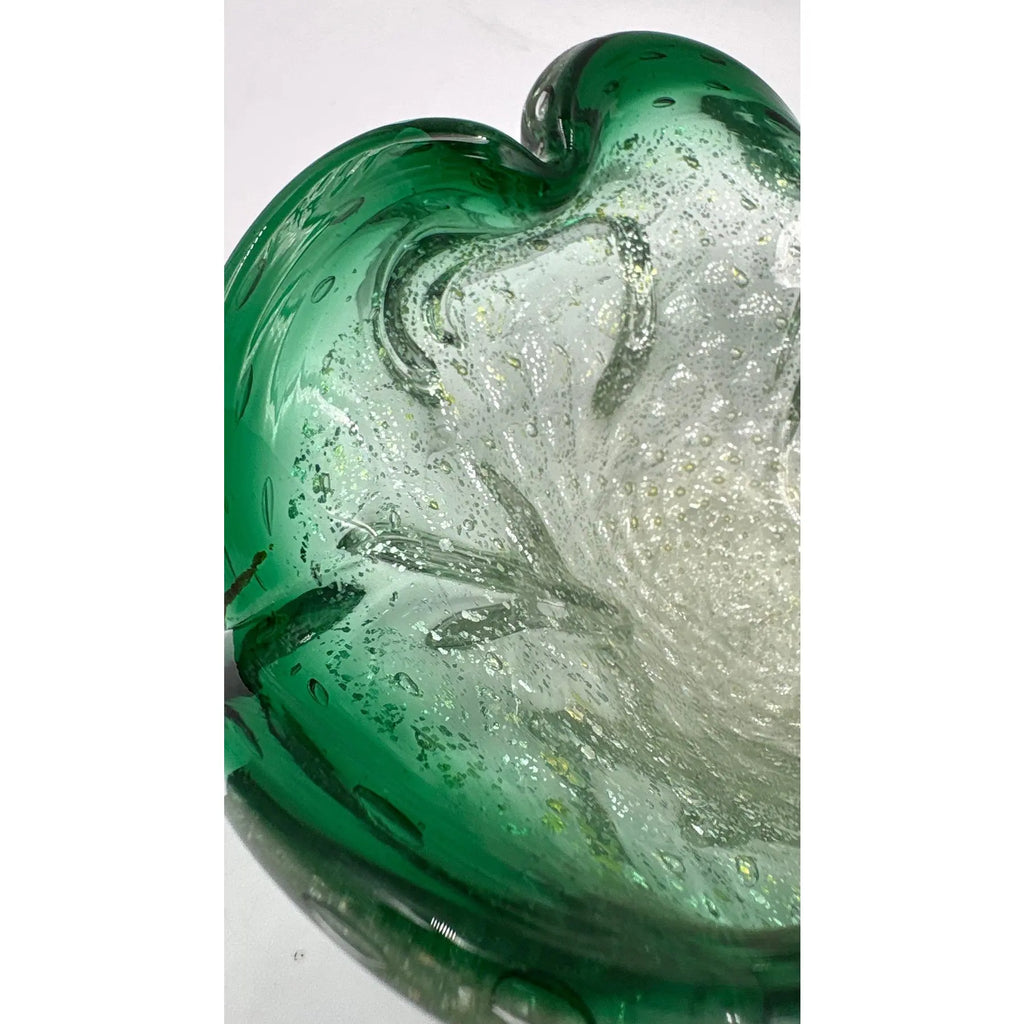 Mid-Century Murano Emerald & Gold Aventurine Bullicante Glass Bowl