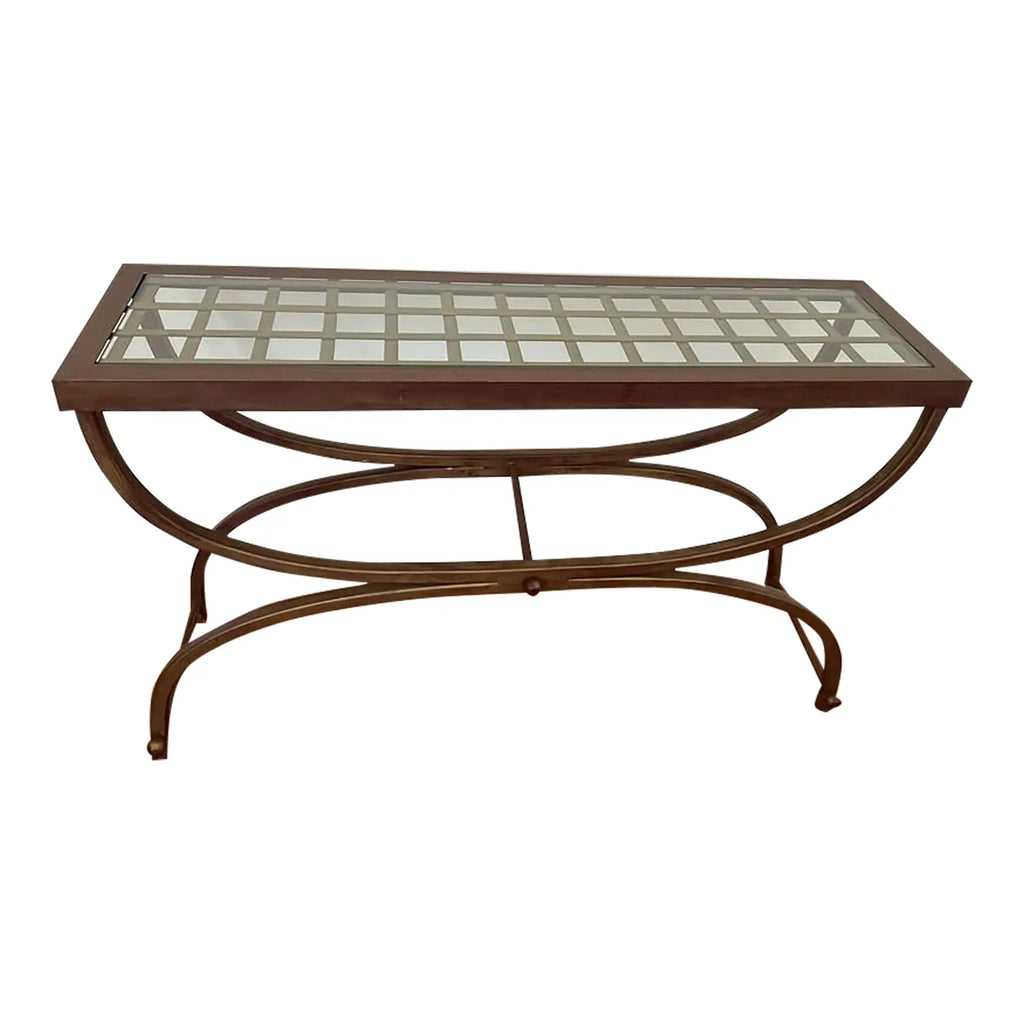 Bombay Company Cricket Console Table 1990s Vintage Hollywood Regency Bronze and Glass