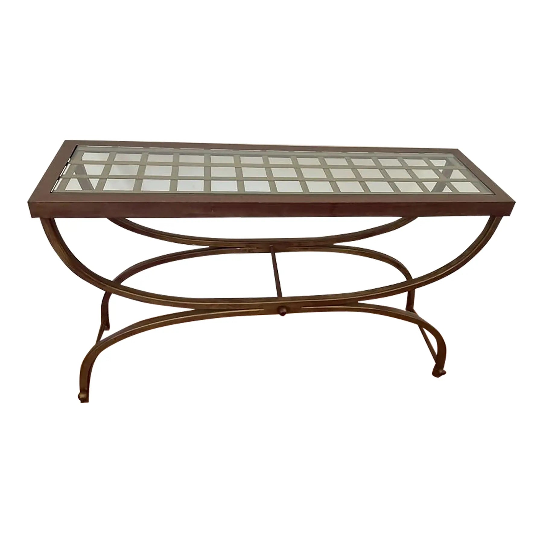 Bombay Company Cricket Console Table 1990s Vintage Hollywood Regency Bronze and Glass