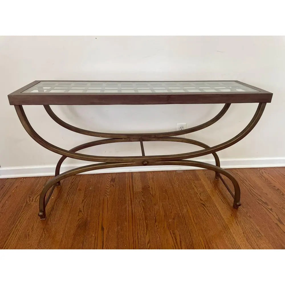 Bombay Company Cricket Console Table 1990s Vintage Hollywood Regency Bronze and Glass