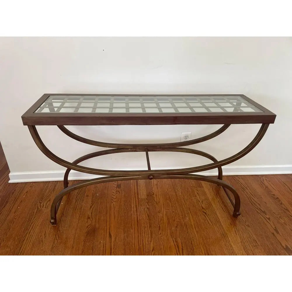 Bombay Company Cricket Console Table 1990s Vintage Hollywood Regency Bronze and Glass