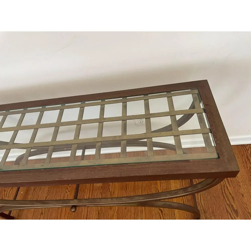 Bombay Company Cricket Console Table 1990s Vintage Hollywood Regency Bronze and Glass
