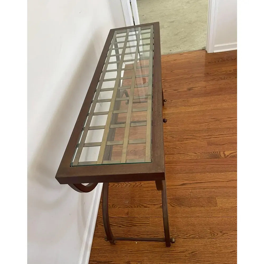 Bombay Company Cricket Console Table 1990s Vintage Hollywood Regency Bronze and Glass