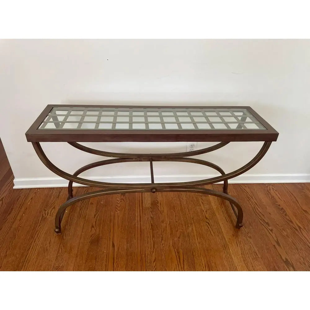 Bombay Company Cricket Console Table 1990s Vintage Hollywood Regency Bronze and Glass