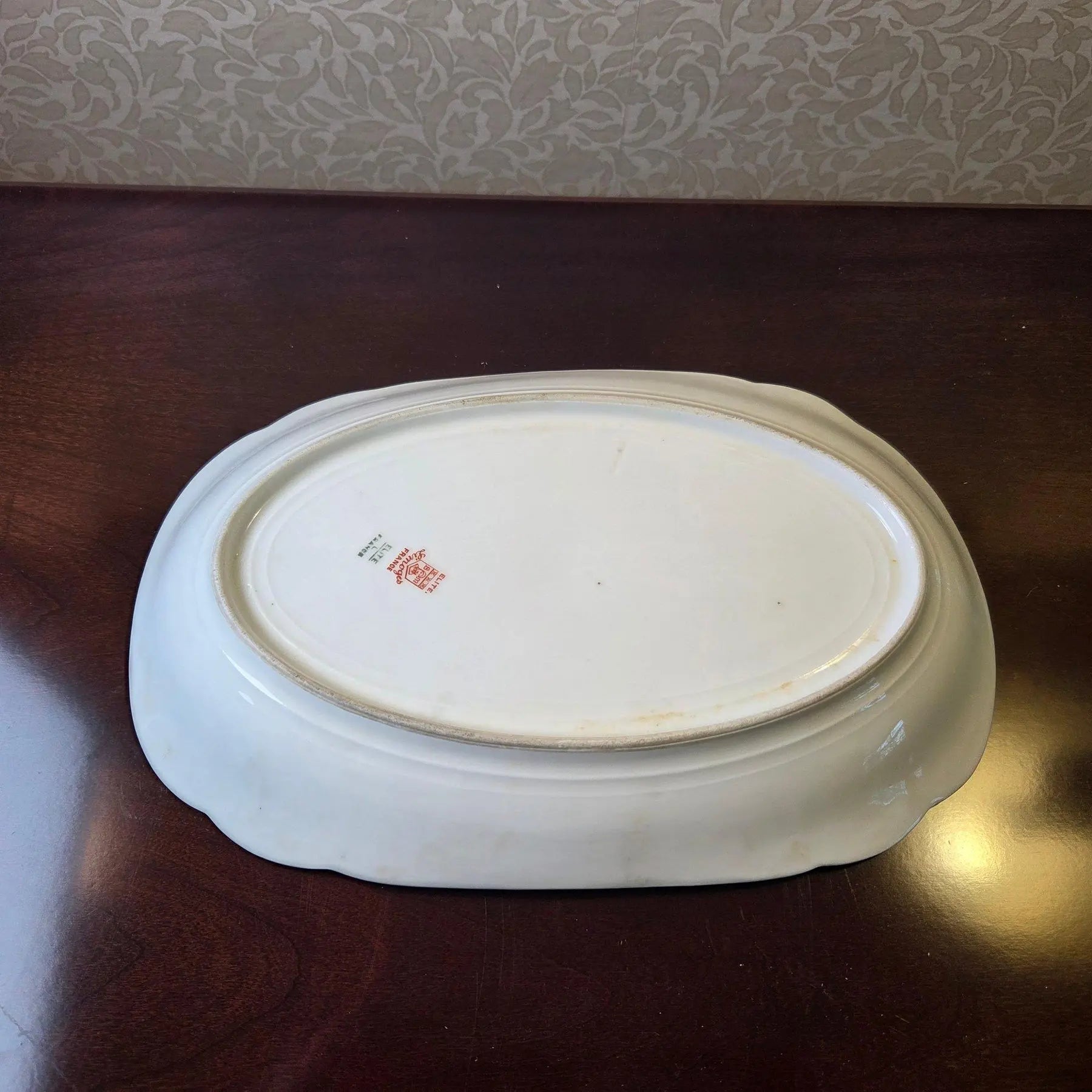 Antique Elite Works Limoges 10” Porcelain Serving Platter - Celadon Dotted Border & Gilded Scrolls