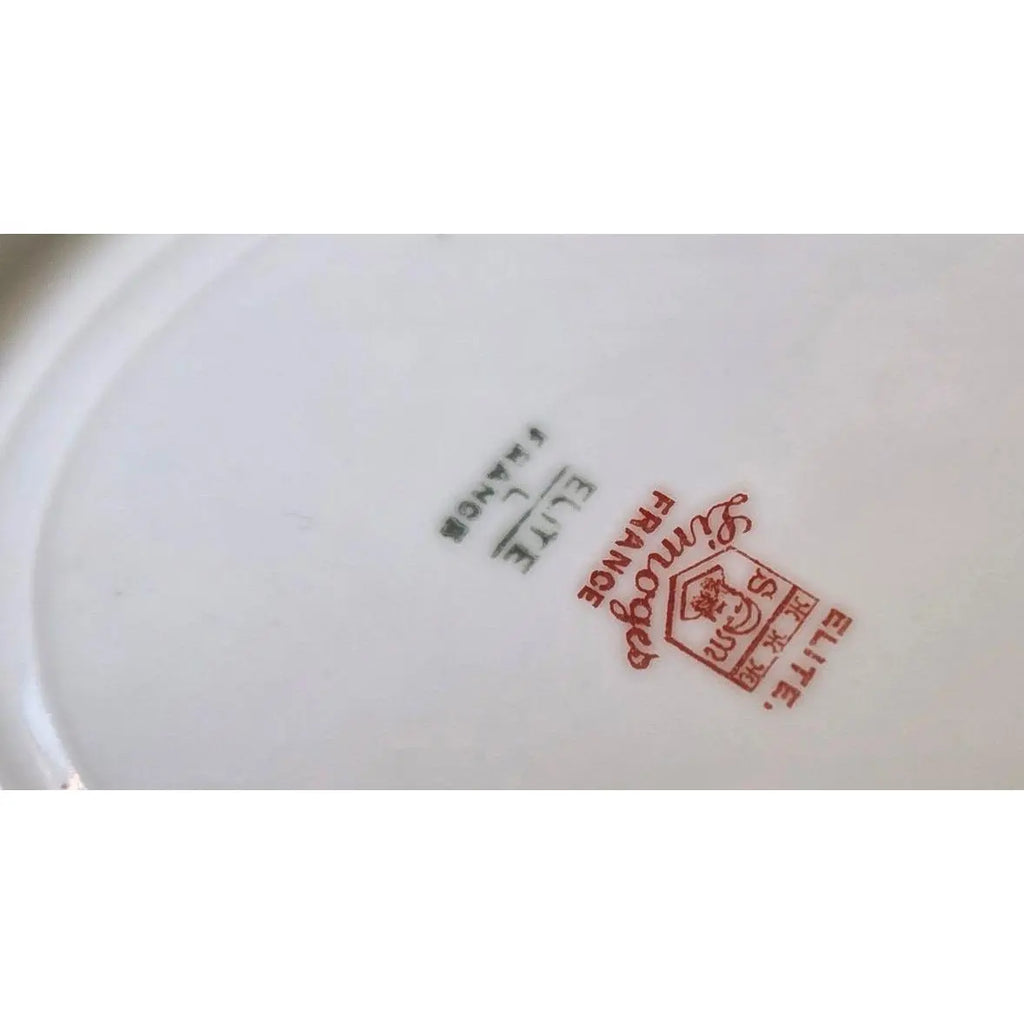Antique Elite Works Limoges 10” Porcelain Serving Platter - Celadon Dotted Border & Gilded Scrolls