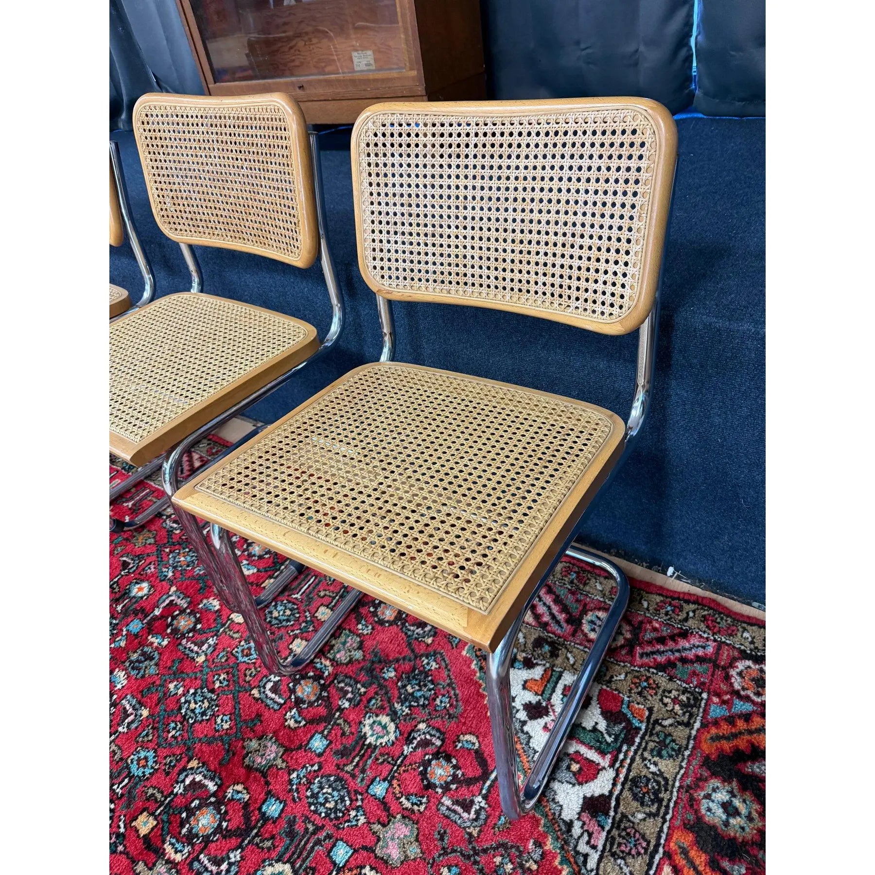 Authentic Mid-Century Italian Cesca Cantilever Chairs Attributed to Marcel Breuer