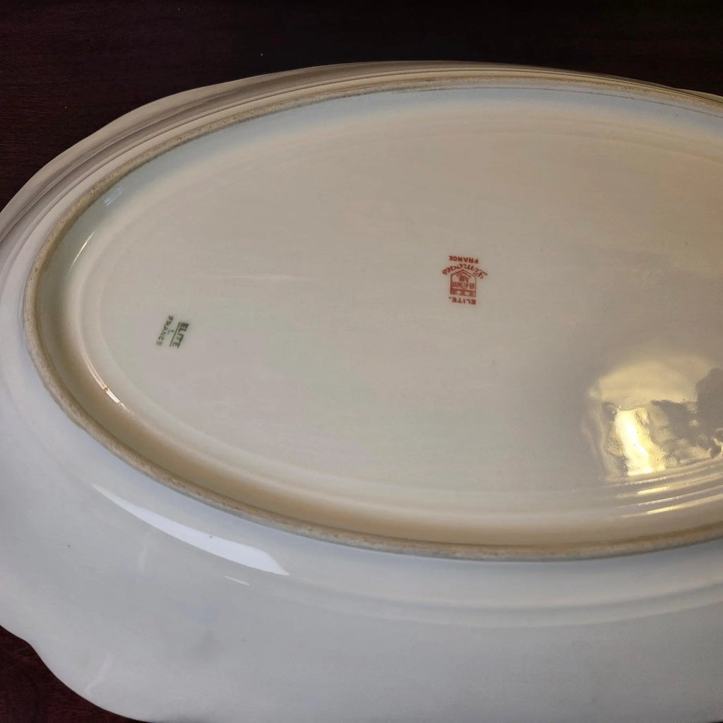 Antique Elite Works Limoges Large 13.5” Serving Platter - Celadon Dot & Gilded Scrolls