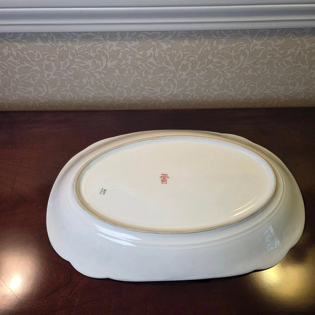 Antique Elite Works Limoges Large 13.5” Serving Platter - Celadon Dot & Gilded Scrolls