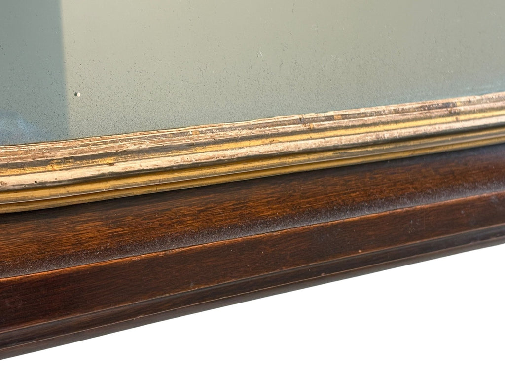 Antique Victorian Gothic Revival Arched Wall Mirror With Wood Rosette Detail