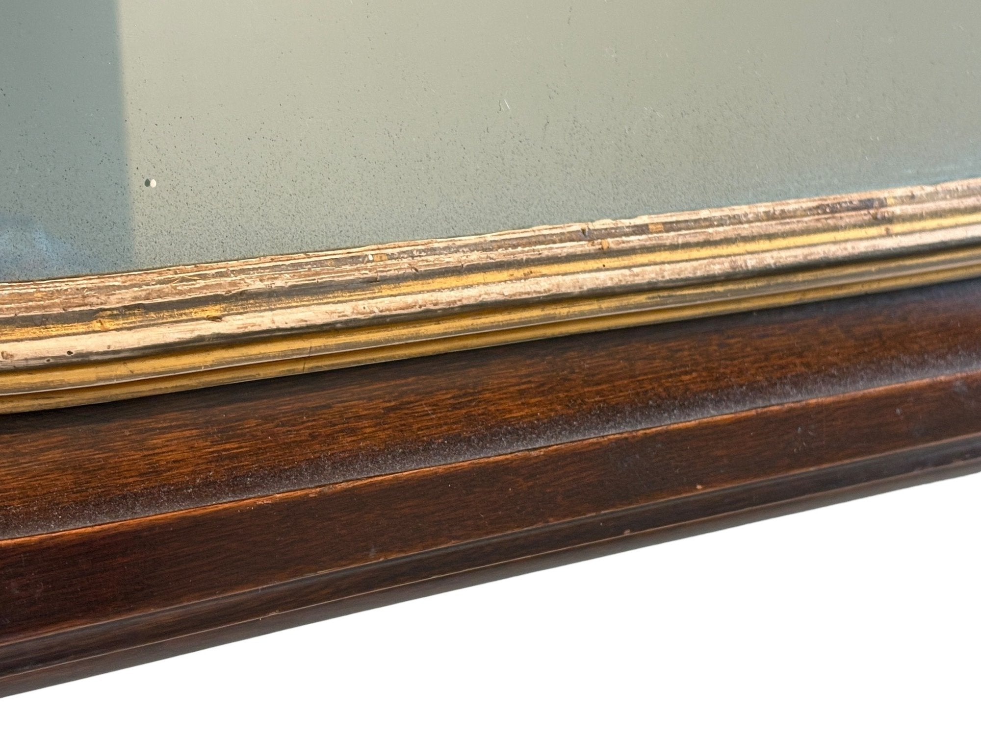 Antique Victorian Gothic Revival Arched Wall Mirror With Wood Rosette Detail