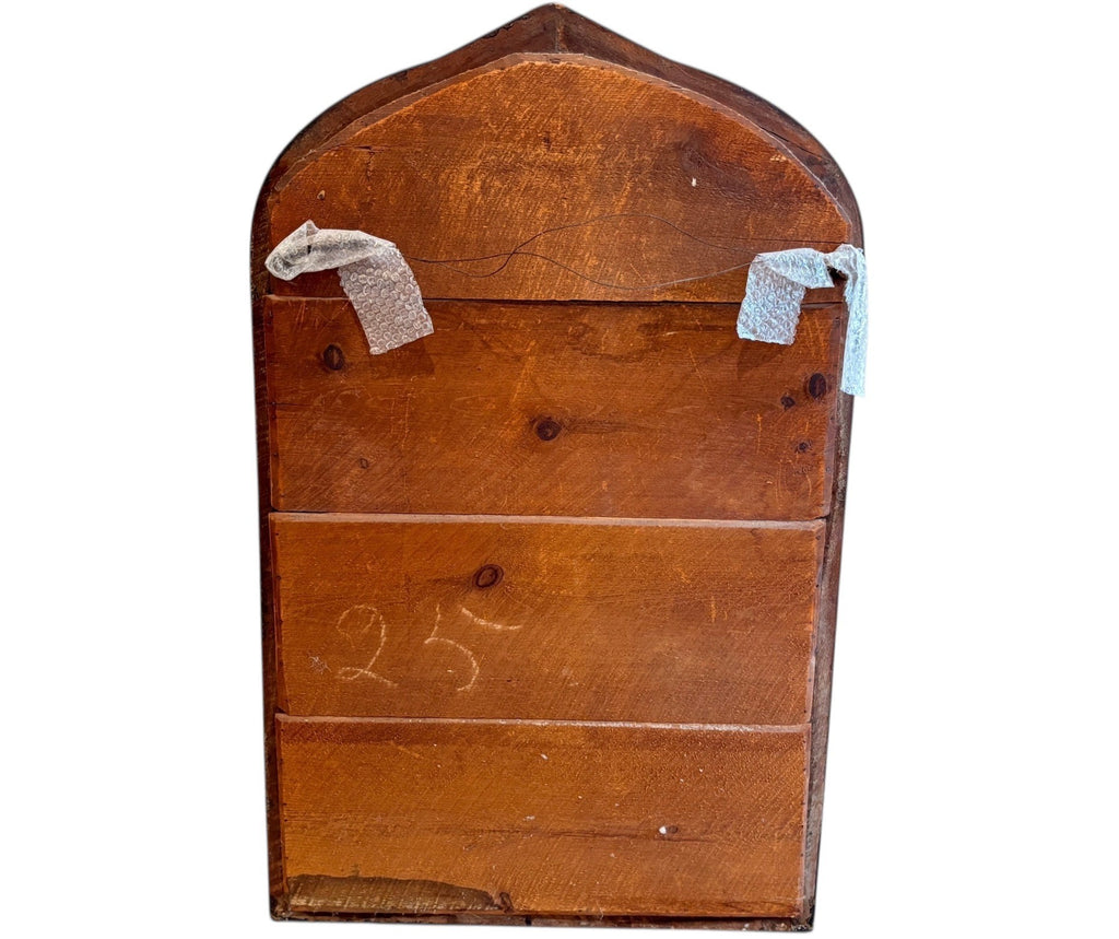 Antique Victorian Gothic Revival Arched Wall Mirror With Wood Rosette Detail