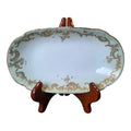 Antique Elite Works Limoges 8.5" Relish Dish - Gilded Scrolls & Celadon Dot Border