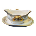 Antique Elite Works Limoges Two-Handled Gravy Boat - Celadon Dots and Gilded Scrolls