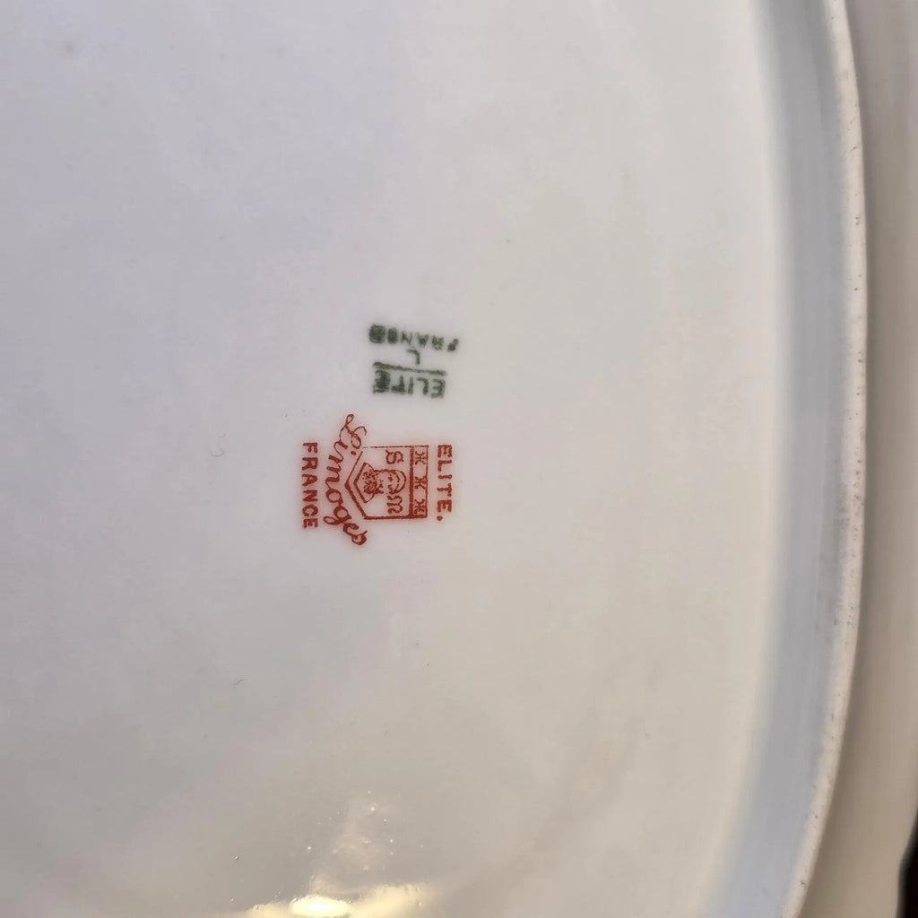 Antique Elite Works Limoges Two-Handled Gravy Boat - Celadon Dots and Gilded Scrolls