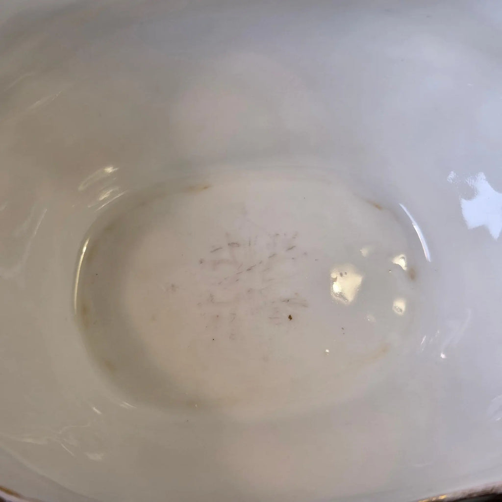 Antique Elite Works Limoges Two-Handled Gravy Boat - Celadon Dots and Gilded Scrolls