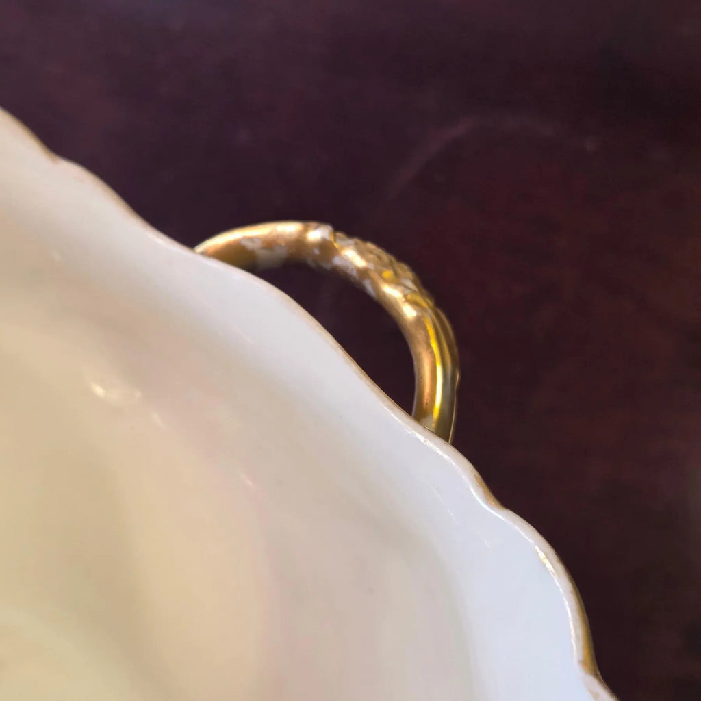 Antique Elite Works Limoges Two-Handled Gravy Boat - Celadon Dots and Gilded Scrolls