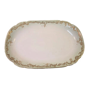 Antique Elite Works Limoges 18" Grand Hostess Platter - Gilded Scrolls & Celadon Dot Border