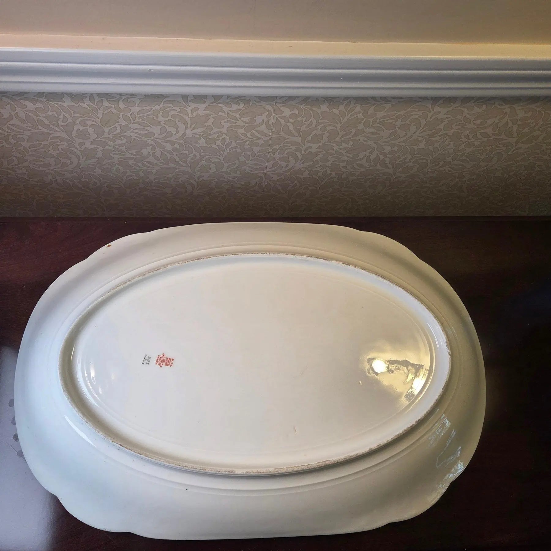 Antique Elite Works Limoges 18" Grand Hostess Platter - Gilded Scrolls & Celadon Dot Border