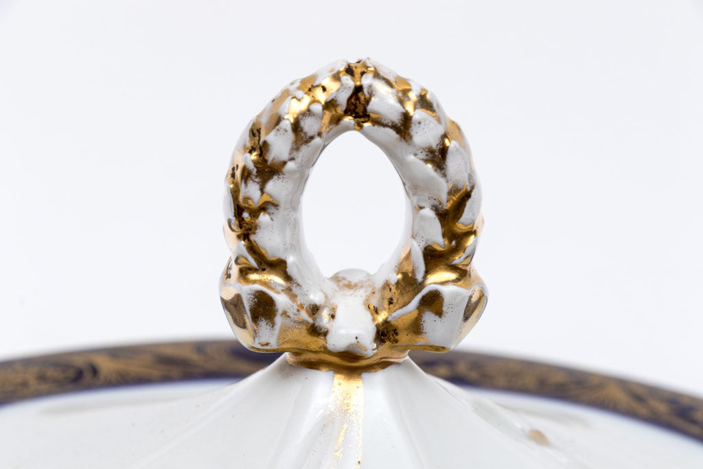 Antique M Z Austria Porcelain Lidded Tureen in Cobalt Blue and Gold Neoclassical Style