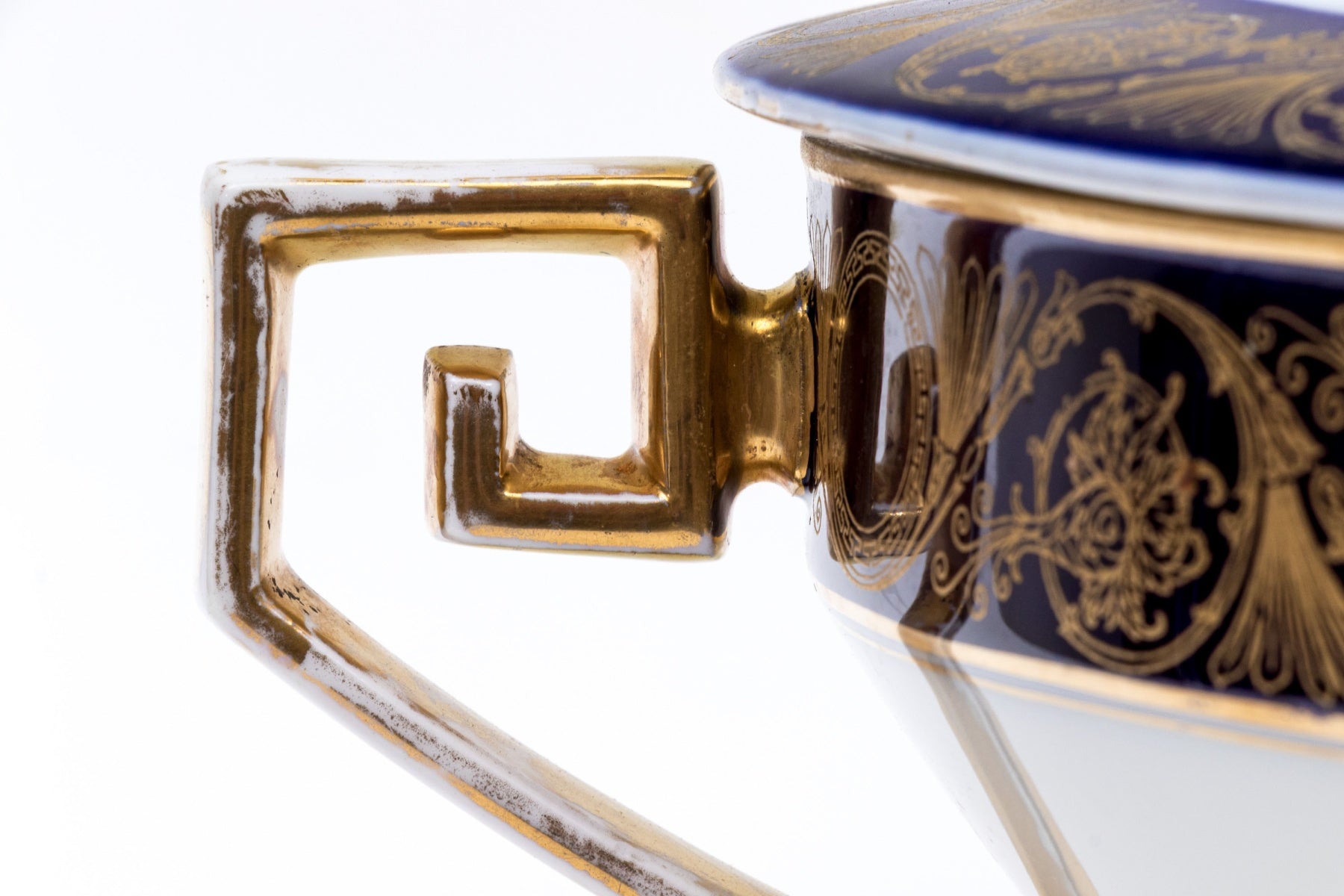 Antique M Z Austria Porcelain Lidded Tureen in Cobalt Blue and Gold Neoclassical Style