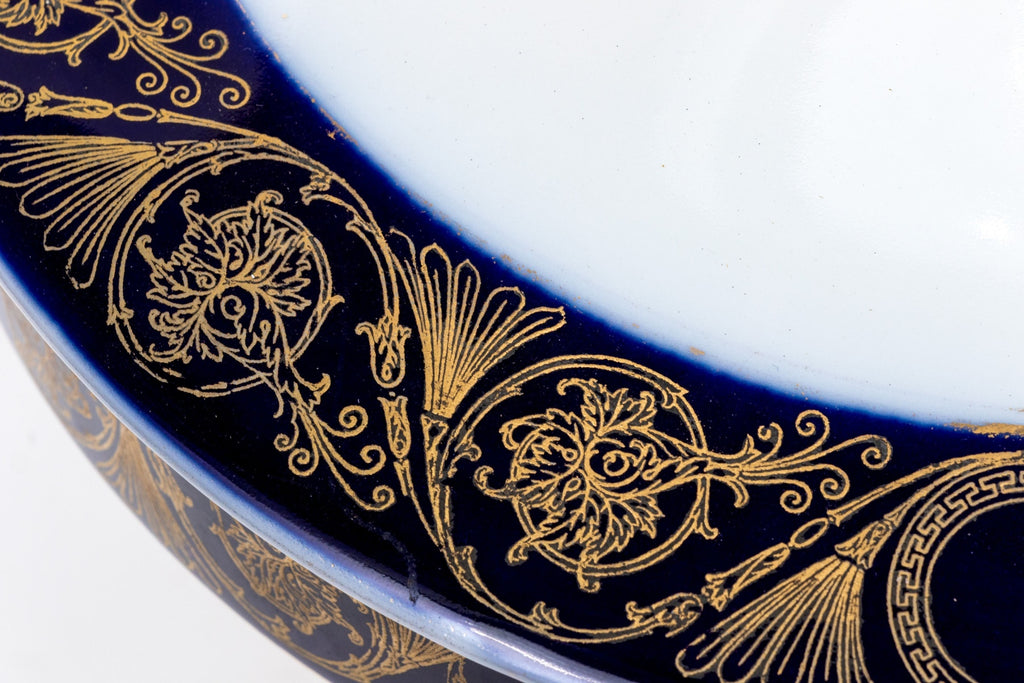 Antique M Z Austria Porcelain Lidded Tureen in Cobalt Blue and Gold Neoclassical Style