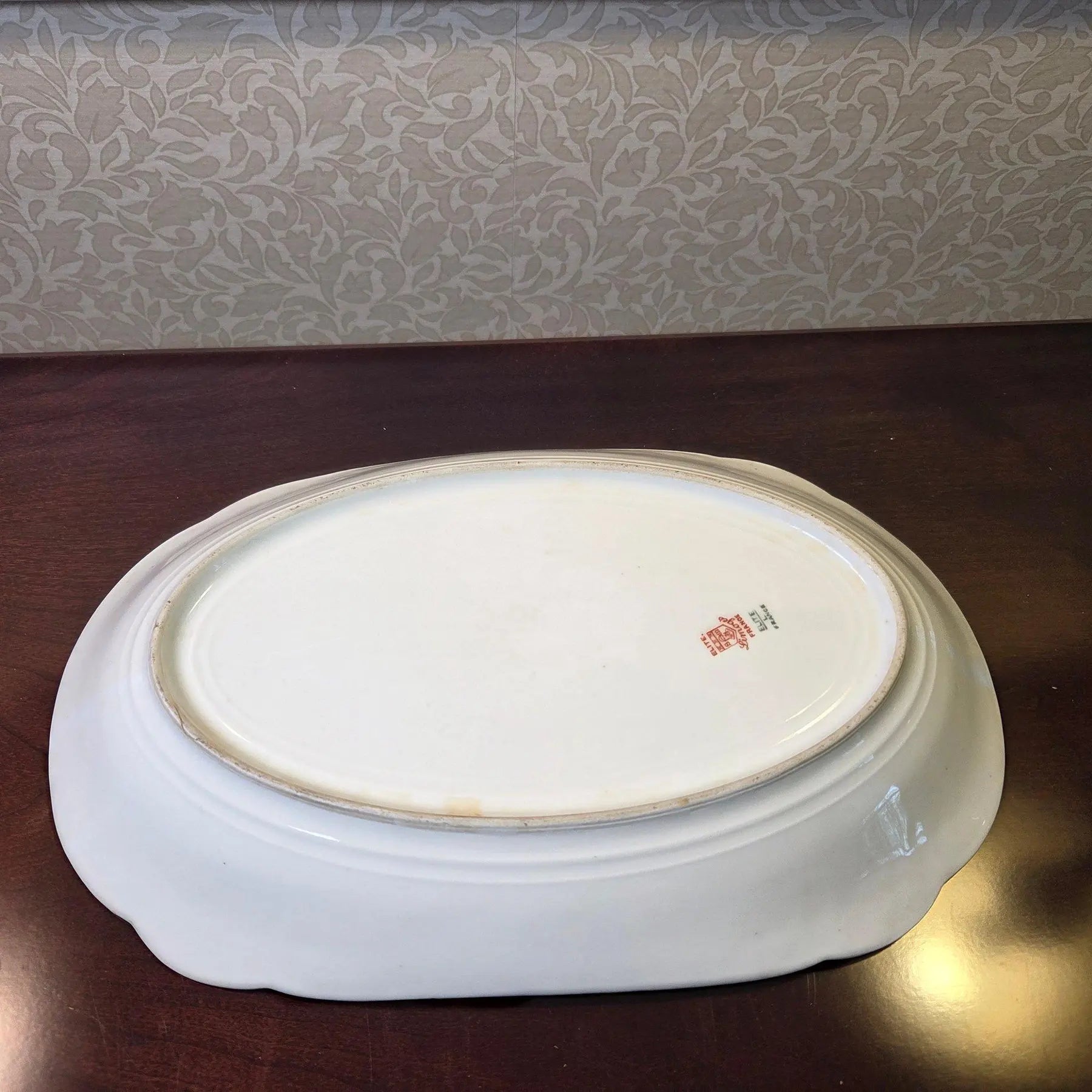 Antique Elite Works Limoges 11.5" Serving Platter - Gilded Scrolls & Celadon Dot Border