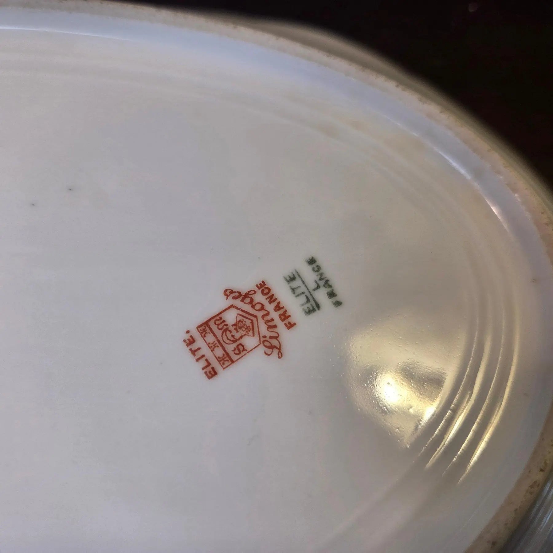 Antique Elite Works Limoges 11.5" Serving Platter - Gilded Scrolls & Celadon Dot Border