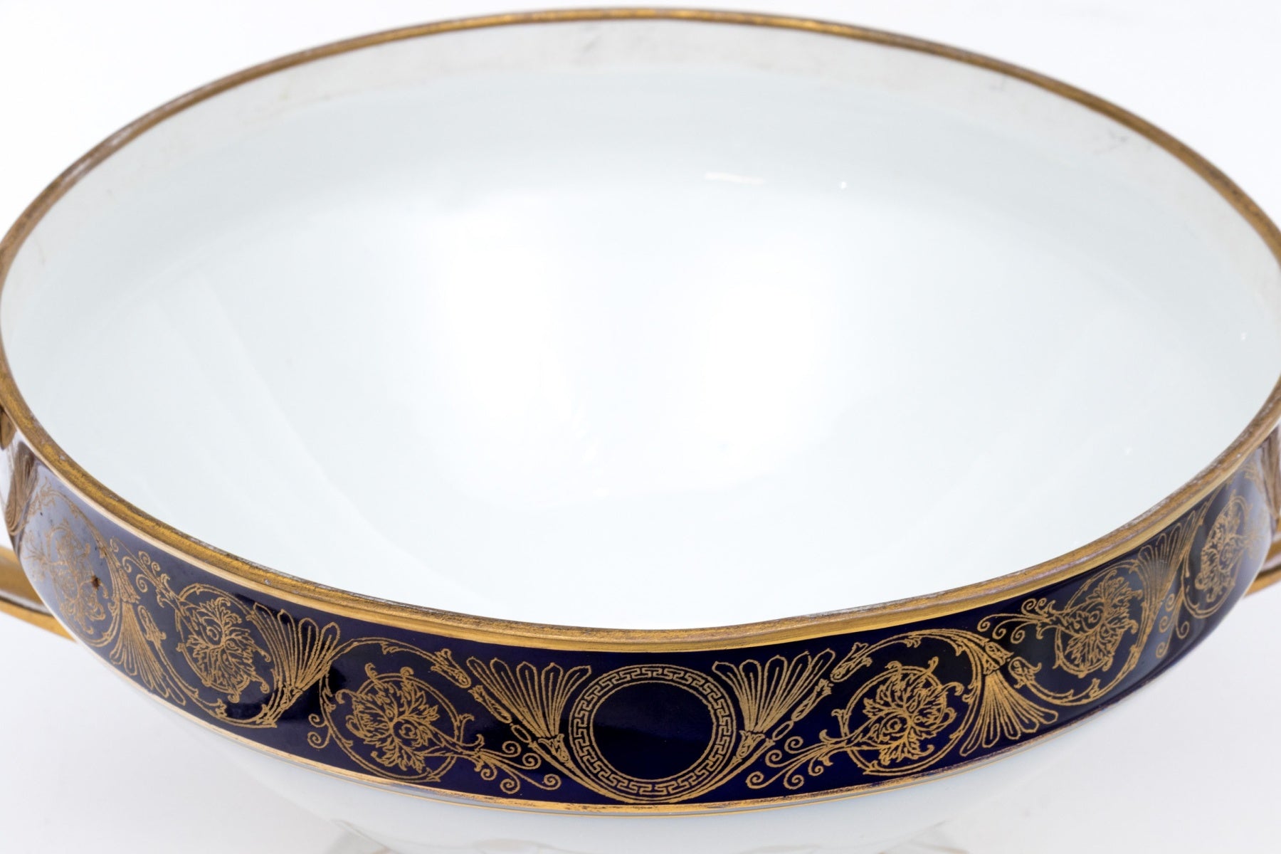 Antique M Z Austria Porcelain Lidded Tureen in Cobalt Blue and Gold Neoclassical Style