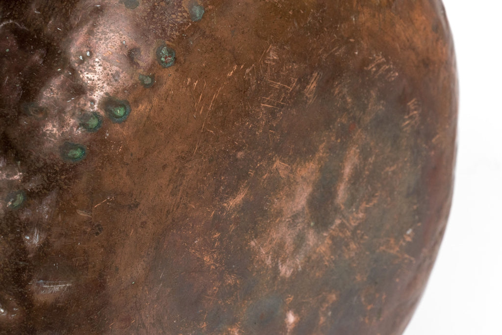 Antique Hand-Forged Copper Hearth Pot with Brass Rivet Detail