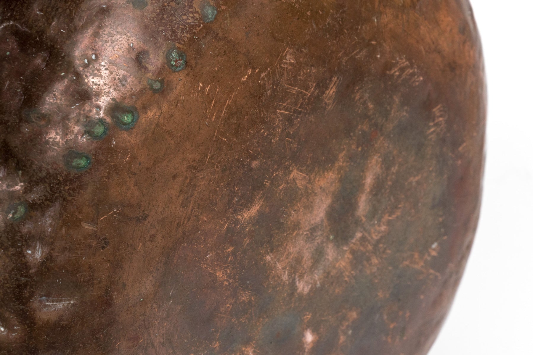 Antique Hand-Forged Copper Hearth Pot with Brass Rivet Detail