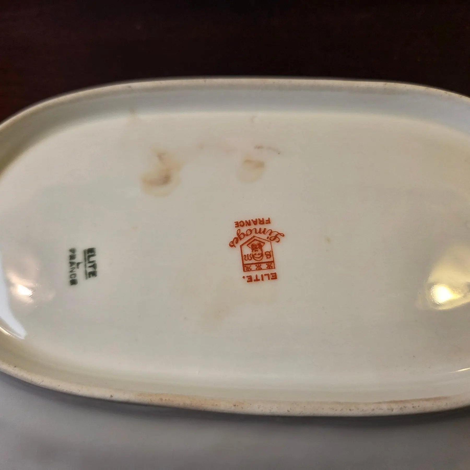 Antique Elite Works Limoges 8.5" Relish Dish - Gilded Scrolls & Celadon Dot Border