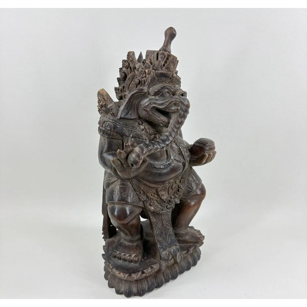 Detailed 12" Vintage Balinese Hand-Carved Ganesha Wood Sculpture