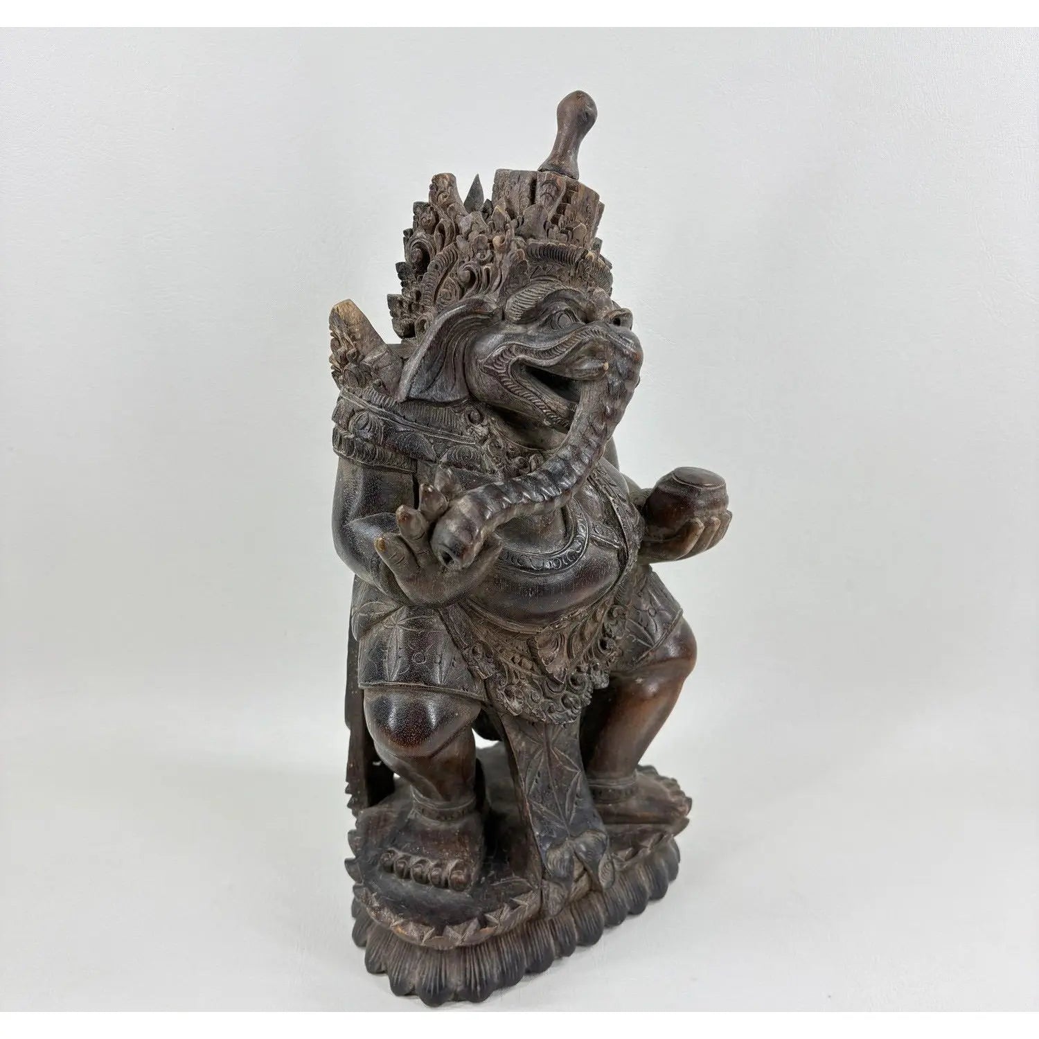 Detailed 12" Vintage Balinese Hand-Carved Ganesha Wood Sculpture