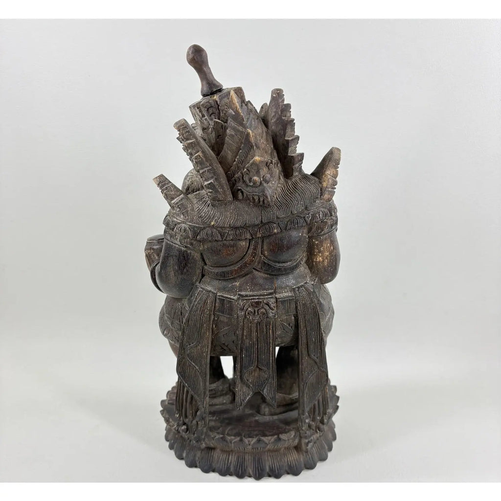 Detailed 12" Vintage Balinese Hand-Carved Ganesha Wood Sculpture
