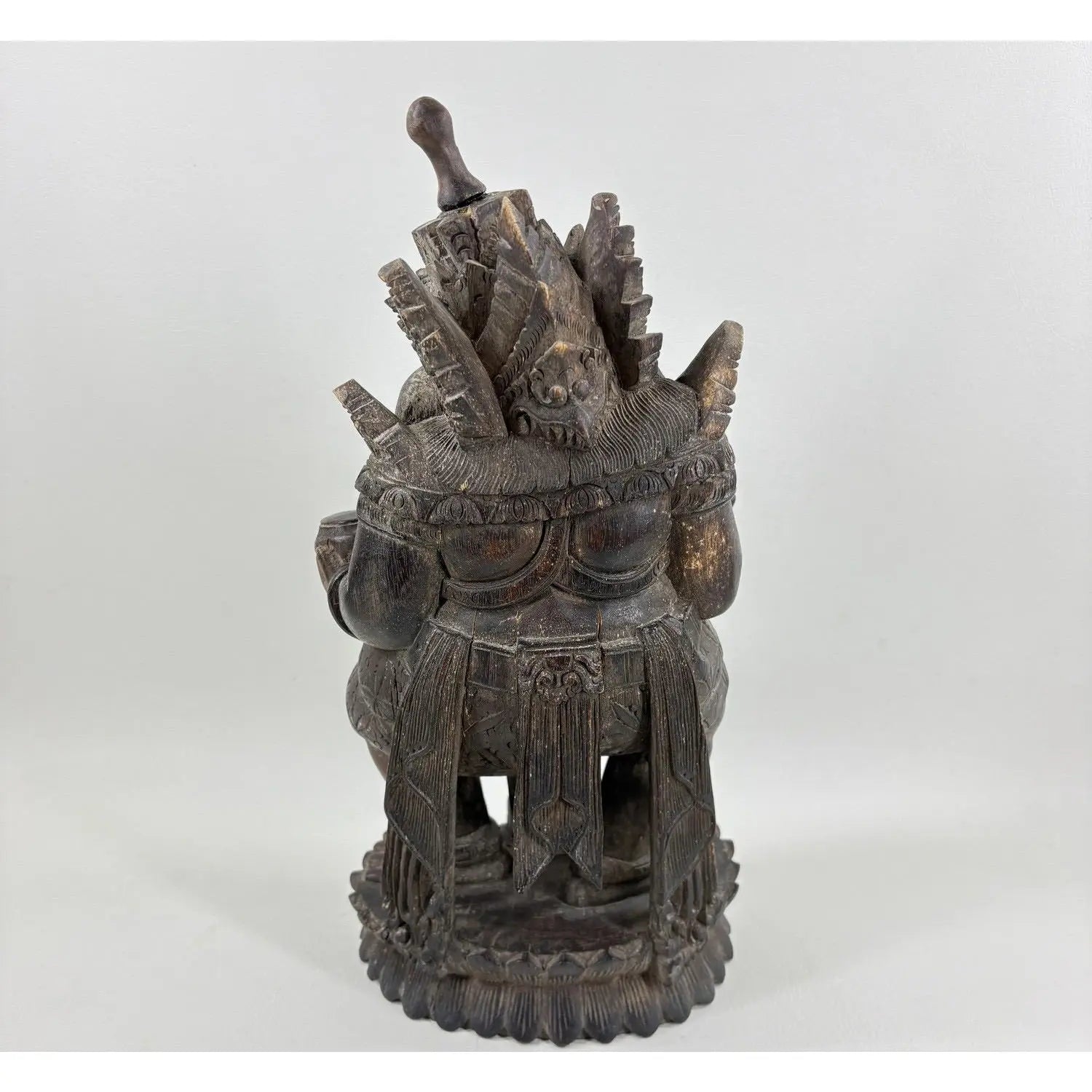 Detailed 12" Vintage Balinese Hand-Carved Ganesha Wood Sculpture
