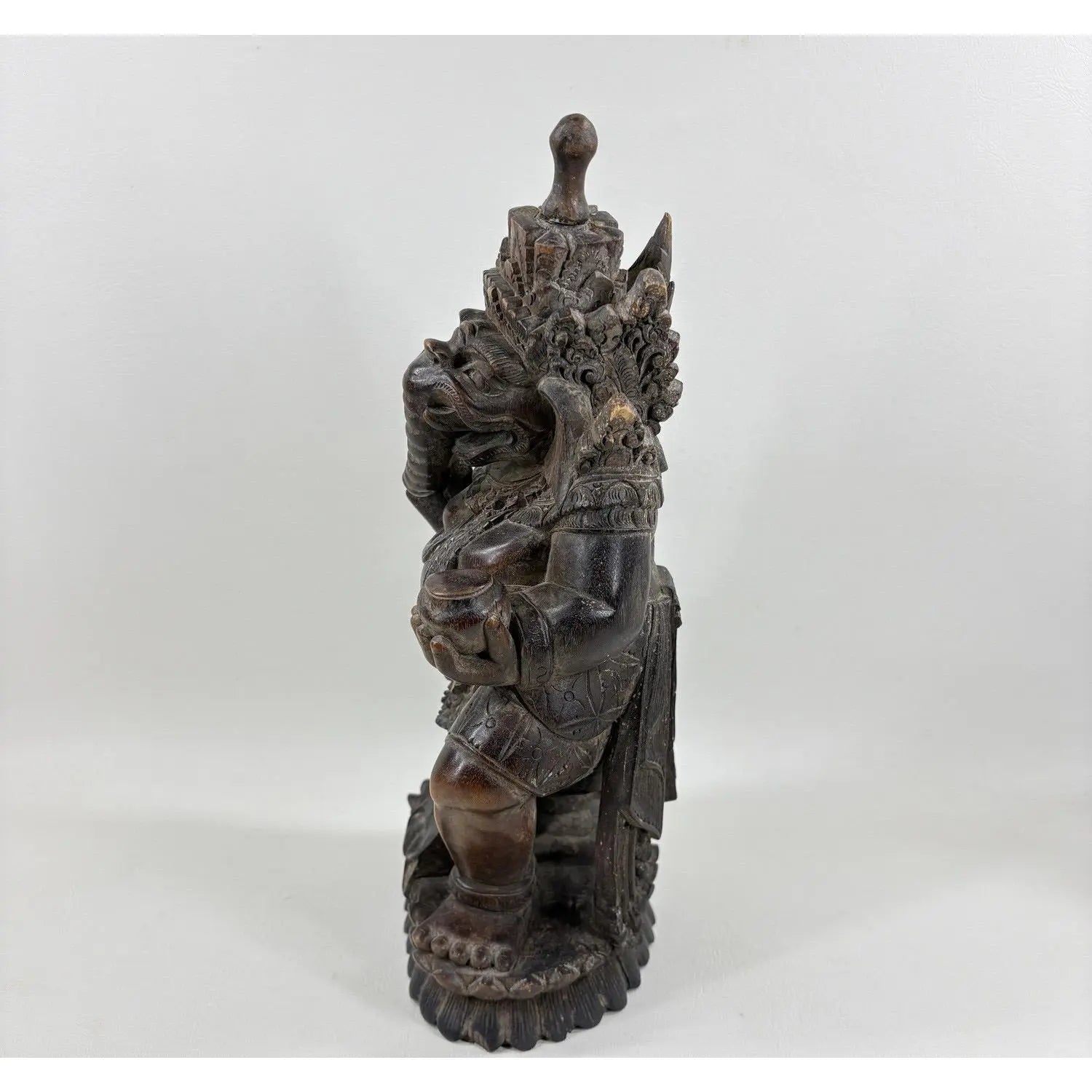 Detailed 12" Vintage Balinese Hand-Carved Ganesha Wood Sculpture