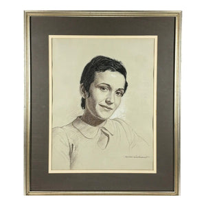 Woodi Ishmael Signed 1971 Charcoal and Pastel Portrait of a Woman