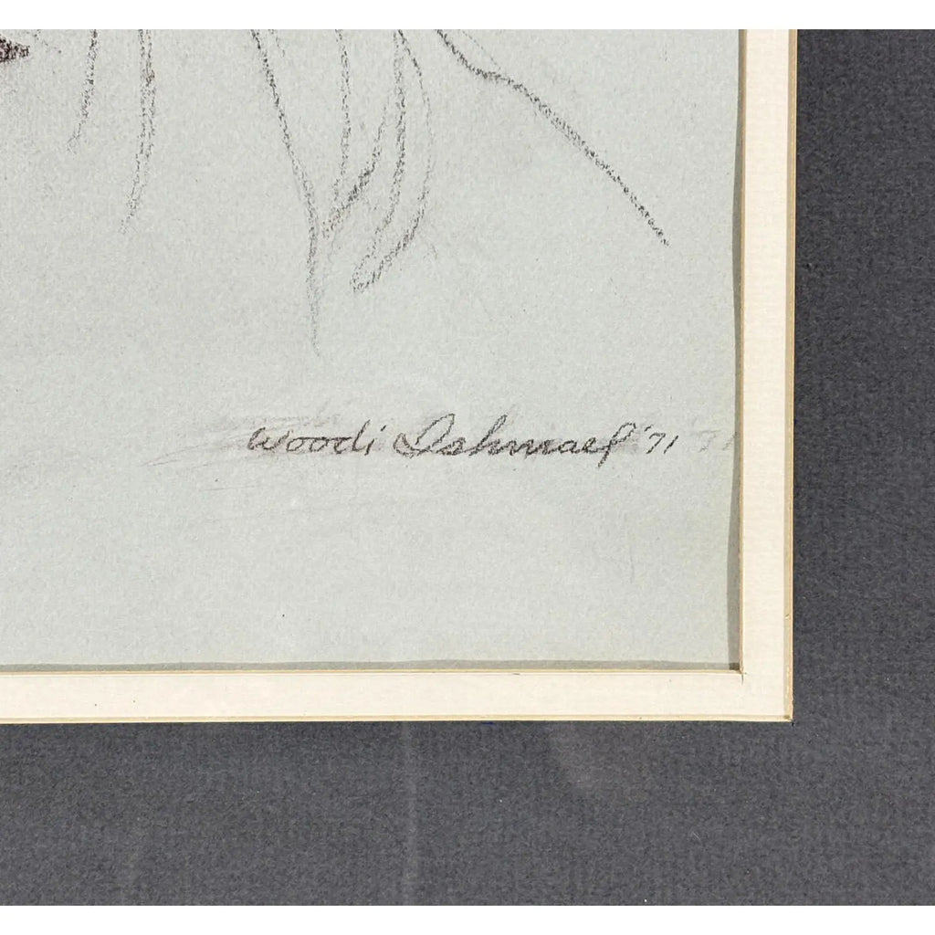 Woodi Ishmael Signed 1971 Charcoal and Pastel Portrait of a Woman