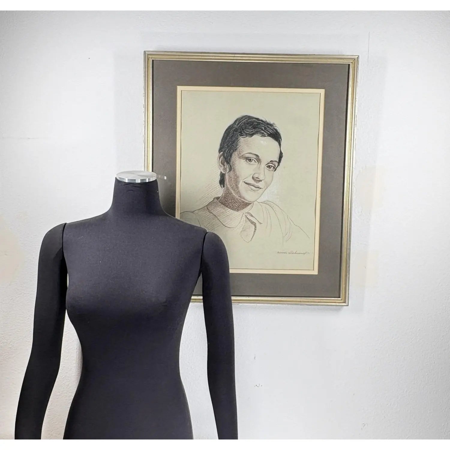 Woodi Ishmael Signed 1971 Charcoal and Pastel Portrait of a Woman