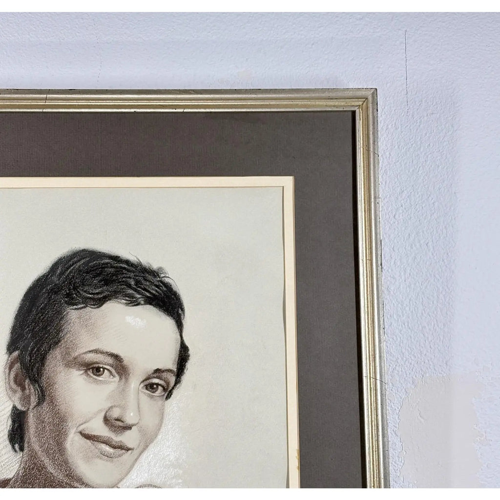 Woodi Ishmael Signed 1971 Charcoal and Pastel Portrait of a Woman