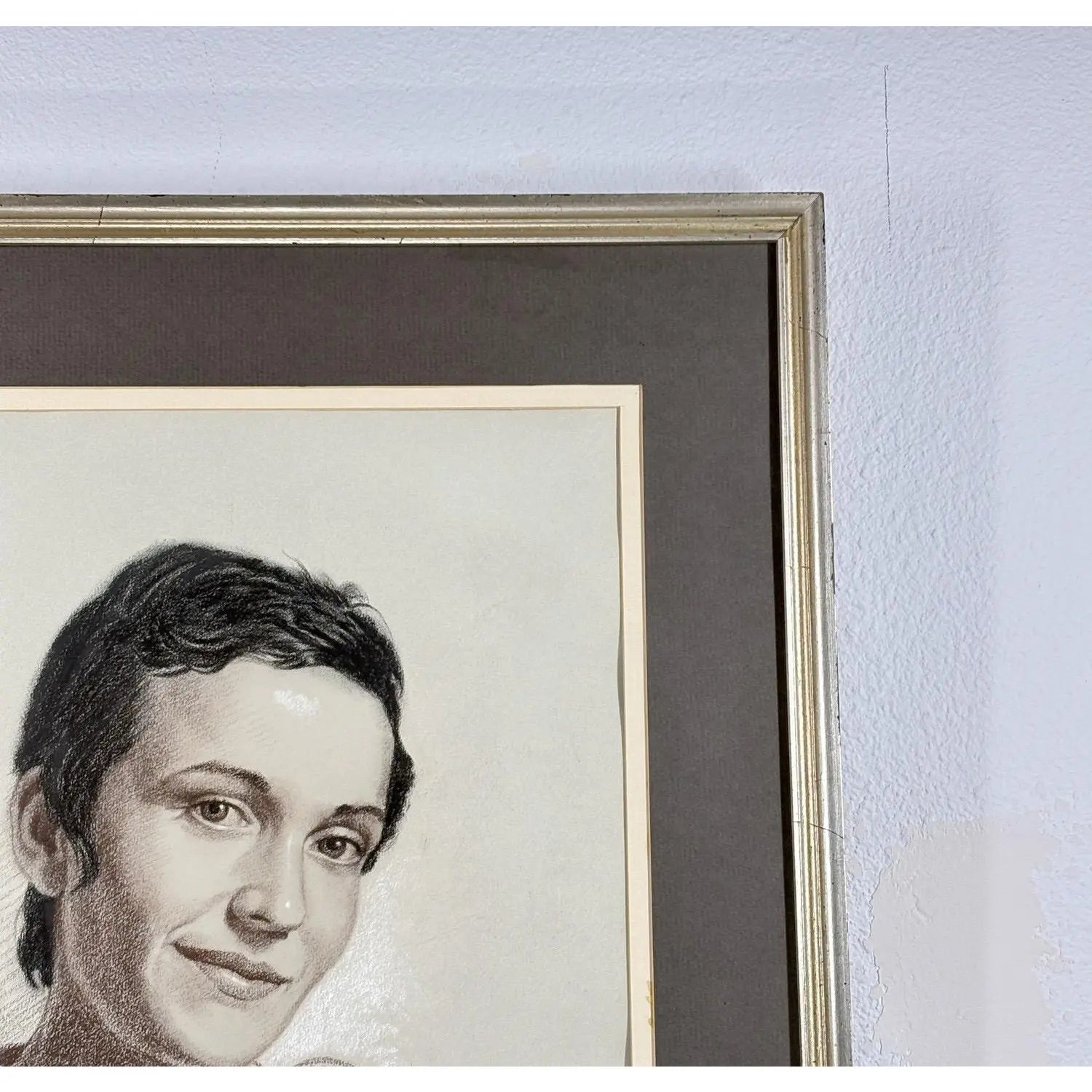 Woodi Ishmael Signed 1971 Charcoal and Pastel Portrait of a Woman