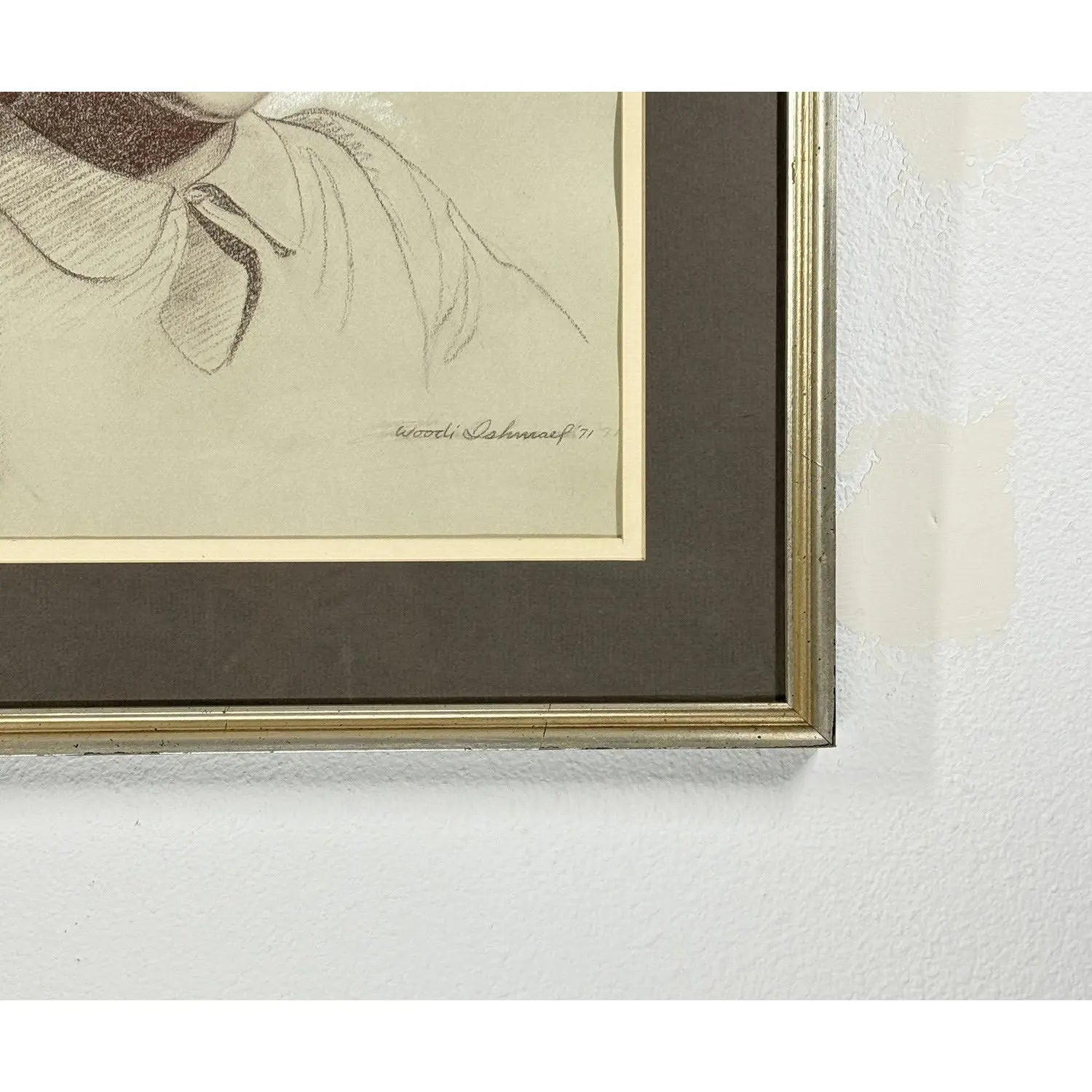 Woodi Ishmael Signed 1971 Charcoal and Pastel Portrait of a Woman