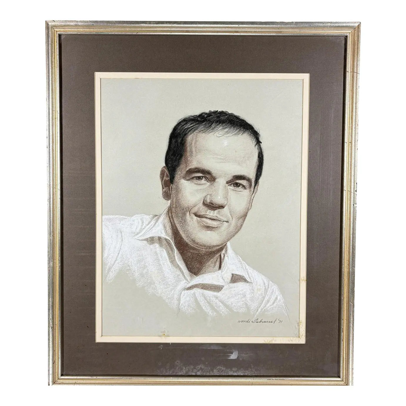 Vintage 1971 Woodi Ishmael Signed Original Pastel Portrait Of A Man
