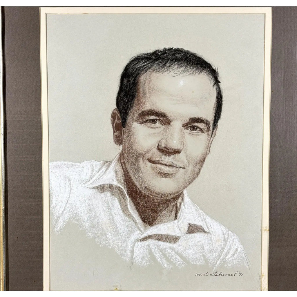 Vintage 1971 Woodi Ishmael Signed Original Pastel Portrait Of A Man