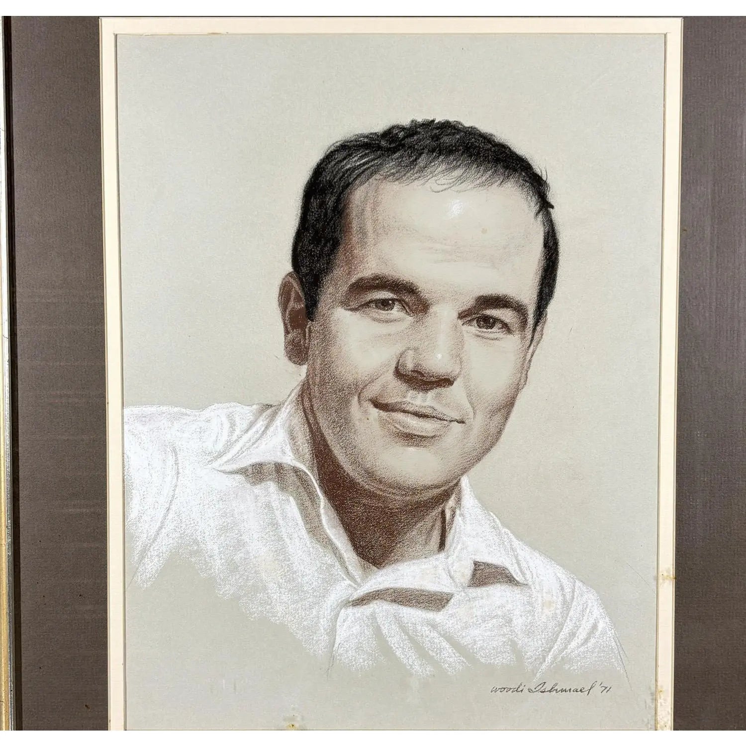 Vintage 1971 Woodi Ishmael Signed Original Pastel Portrait Of A Man
