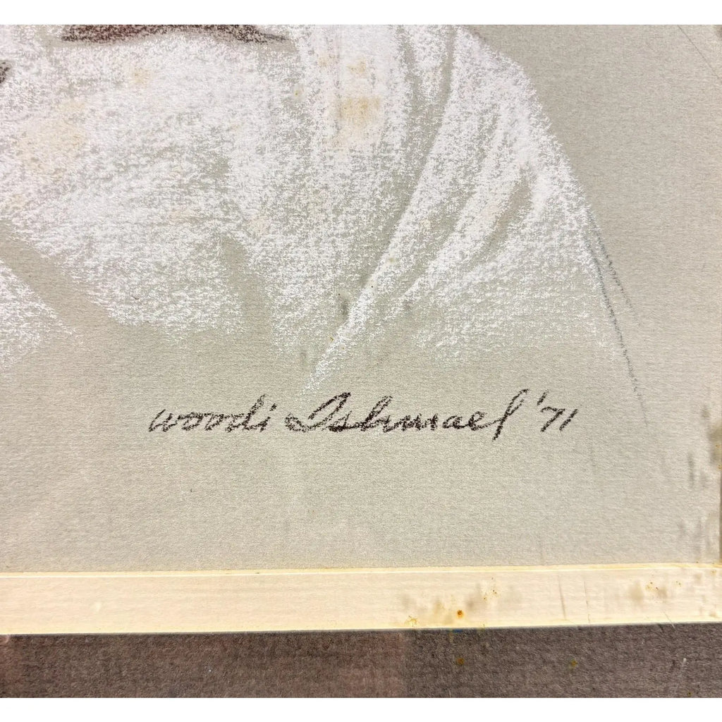 Vintage 1971 Woodi Ishmael Signed Original Pastel Portrait Of A Man