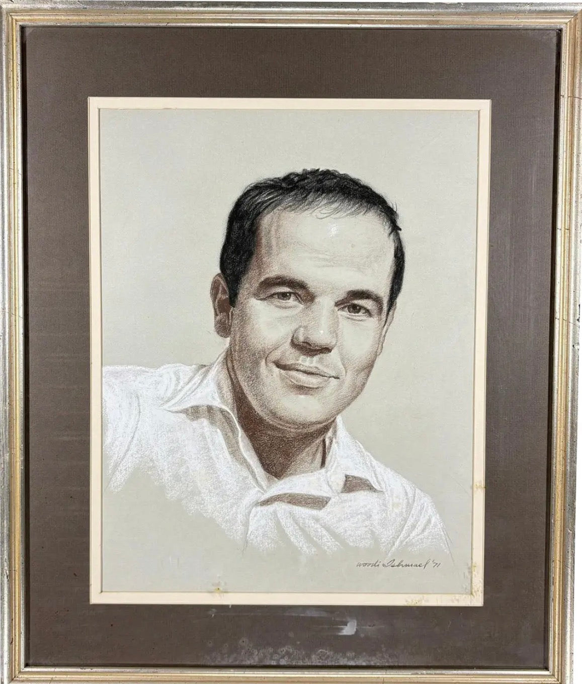 Vintage 1971 Woodi Ishmael Signed Original Pastel Portrait Of A Man