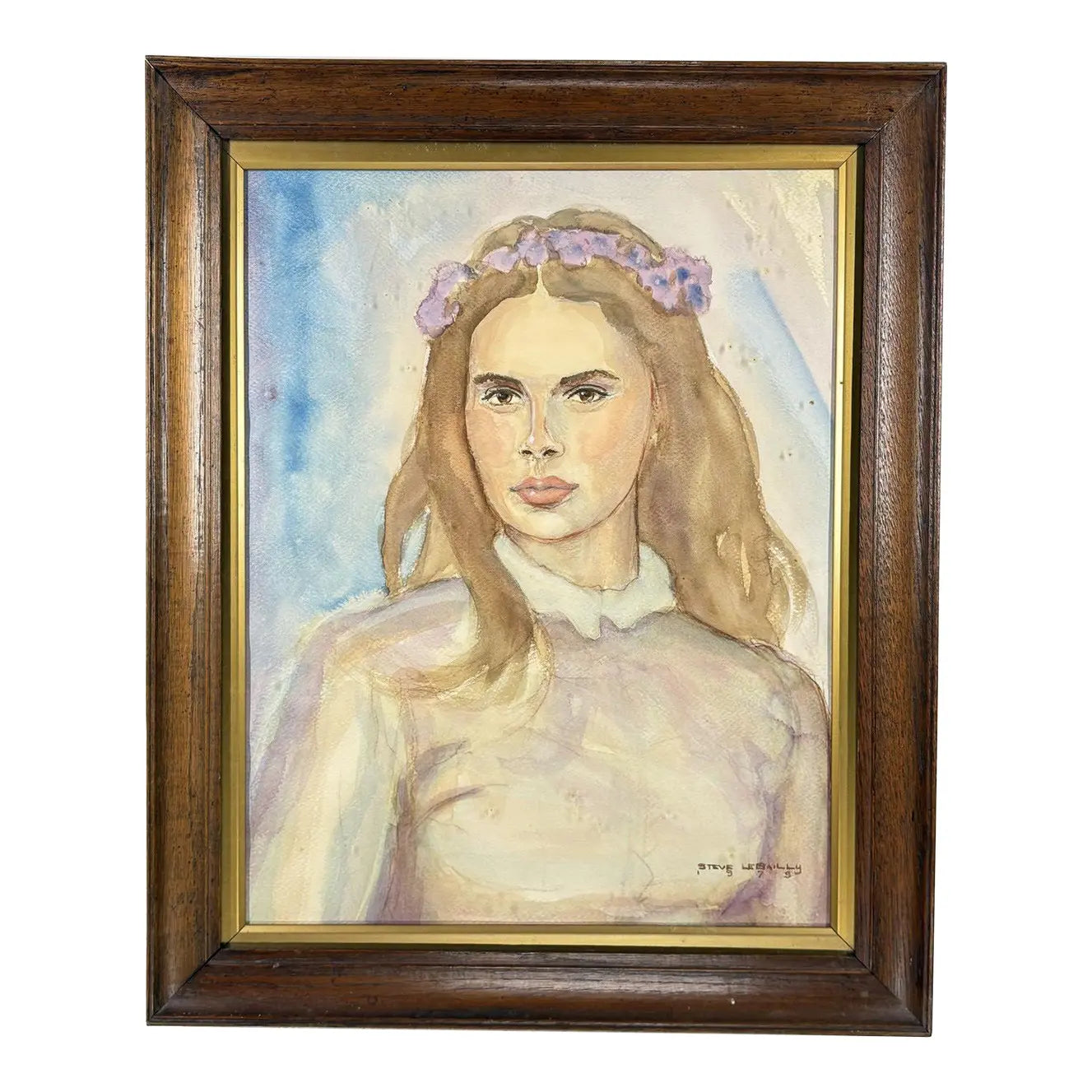 1979 Signed Steve LeBailly Original Watercolor – "Lady in Lavender" Figurative Portrait