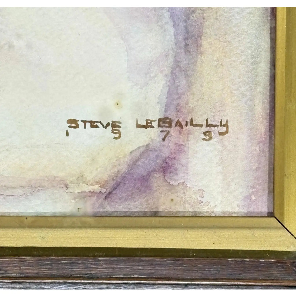 1979 Signed Steve LeBailly Original Watercolor – "Lady in Lavender" Figurative Portrait